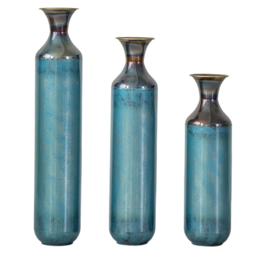 Modern Droplet Shaped Floor Vase Set, Glazed Metal Decorative Vases 3 Piece Home Decor - Aqua Blue Modern Droplet Shaped Floor Vase Set, Glazed Metal Decorative Vases 3 Piece Home Decor - Aqua Blue