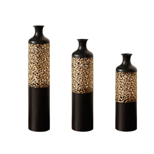 Floor Metal Vases Decorated Metal Vases (Set of 3) Gorgeous Home Decoration Large Glazed Metal Vases - Black / Gold Floor Metal Vases Decorated Metal Vases (Set of 3) Gorgeous Home Decoration Large Glazed Metal Vases - Black / Gold