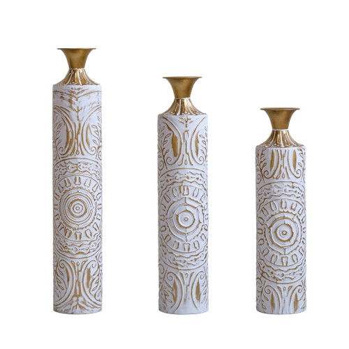 Floor Metal Vases Decorated Metal Vases (Set of 3) Gorgeous Home Decoration Large Glazed Metal Vases - White / Gold Floor Metal Vases Decorated Metal Vases (Set of 3) Gorgeous Home Decoration Large Glazed Metal Vases - White / Gold