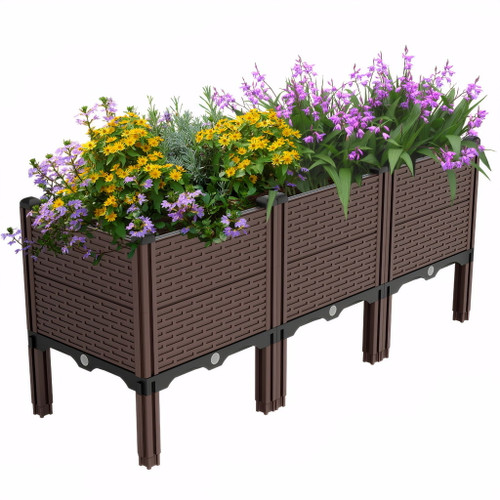 Raised Garden Beds Outdoor, Polypropylene Planter Boxes Outdoor For Vegetables, Flowers, Herbs, Garden Box With Drain Outlet, Heat And Frost Resistant Planters - Black / Brown Raised Garden Beds Outdoor, Polypropylene Planter Boxes Outdoor For Vegetables, Flowers, Herbs, Garden Box With Drain Outlet, Heat And Frost Resistant Planters - Black / Brown
