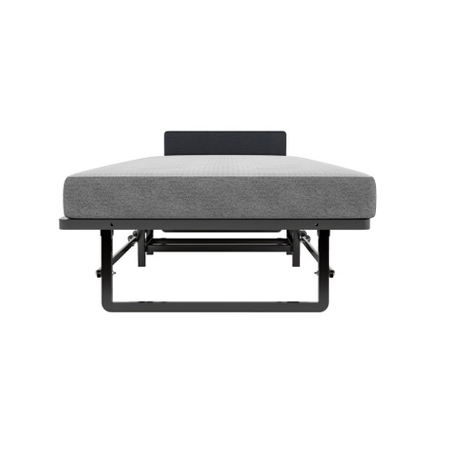 Modern Metal Folding Bed Frame With Foam Mattress, Easy Storage & Mobility - Black Modern Metal Folding Bed Frame With Foam Mattress, Easy Storage & Mobility - Black