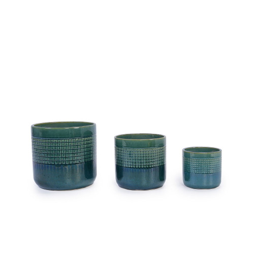 Grid Flowerpot (Set of 3), Planter For Patio, Garden, Windowsill - Blue / Green Grid Flowerpot (Set of 3), Planter For Patio, Garden, Windowsill - Blue / Green