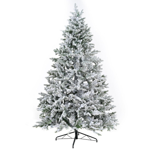 7Ft Snow Flocked Hinged Artificial Christmas Tree With Fluffy Branches And Snow Tips - White 7Ft Snow Flocked Hinged Artificial Christmas Tree With Fluffy Branches And Snow Tips - White