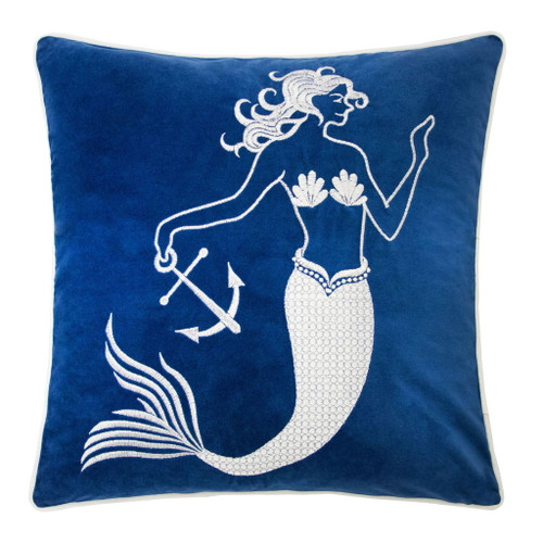 Liz Mermaid Pillow Cover With Matching Back And Hidden Zipper - Indigo Liz Mermaid Pillow Cover With Matching Back And Hidden Zipper - Indigo