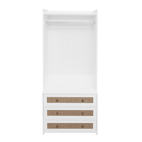 Wardrobe With 3 Drawers High Wardrobe Armoire With Rattan For Living Room Organizer - White Wardrobe With 3 Drawers High Wardrobe Armoire With Rattan For Living Room Organizer - White