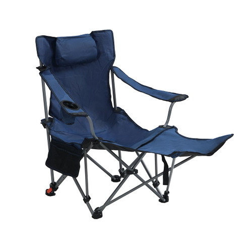 Outdoor Camping Chair With 3 Level Reclining, Side Pockets & Cup Holder, Folding With Carry Bag - Dark Blue Outdoor Camping Chair With 3 Level Reclining, Side Pockets & Cup Holder, Folding With Carry Bag - Dark Blue