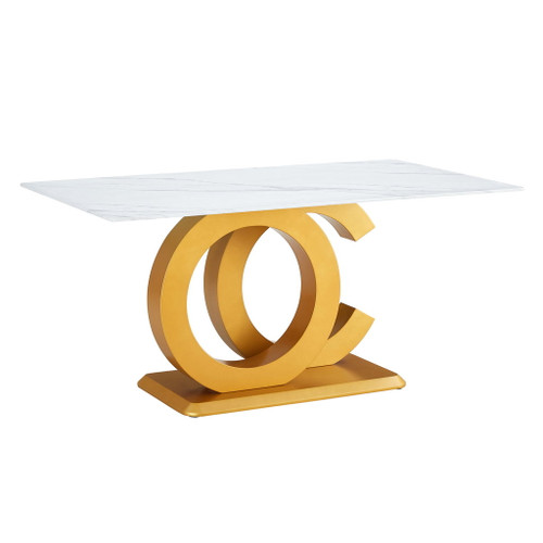 Modern Minimalist Rectangular Dining Table For 6 - 8 People With Brackets And Aureate Base - Gold Modern Minimalist Rectangular Dining Table For 6 - 8 People With Brackets And Aureate Base - Gold
