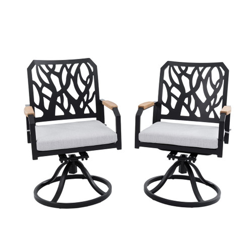 Outdoor Patio Swivel Rocker With Outdoor Grade Sunbrella Cushions, Branch Like Backrest (Set of 2) - Bourbon Brown Outdoor Patio Swivel Rocker With Outdoor Grade Sunbrella Cushions, Branch Like Backrest (Set of 2) - Bourbon Brown