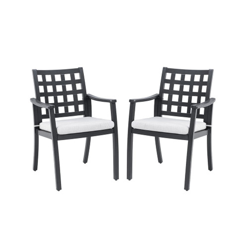 Modern Classic Cast Outdoor Patio Dining Chairs, Ergonomic Lattice Backrest Design, Sunbrella Cushion, Weather Resistant And Durable (Set of 2) - Ember Black Modern Classic Cast Outdoor Patio Dining Chairs, Ergonomic Lattice Backrest Design, Sunbrella Cushion, Weather Resistant And Durable (Set of 2) - Ember Black