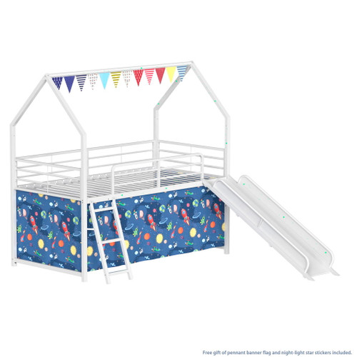 Jack - House Loft Bed With Slide And Curtain Set Jack - House Loft Bed With Slide And Curtain Set