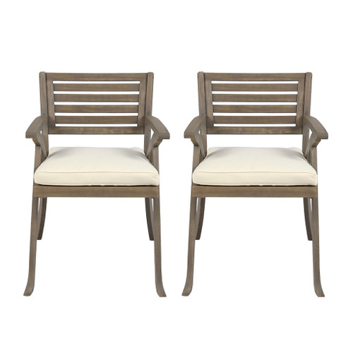 Helen - Outdoor Acacia Wood Dining Chair (Set of 2) - Gray / Creme Helen - Outdoor Acacia Wood Dining Chair (Set of 2) - Gray / Creme