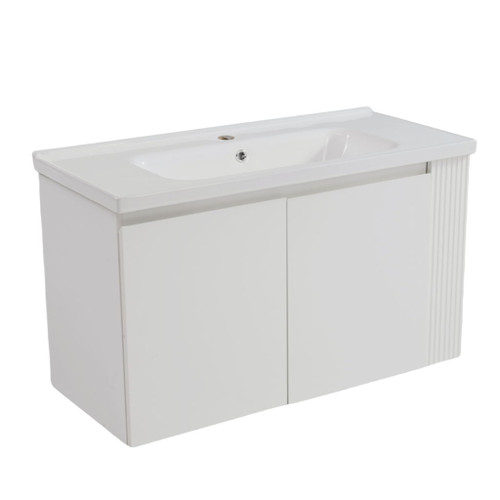 Wall Mounted Bathroom Vanity With Sink, 2 Open Shelves - White