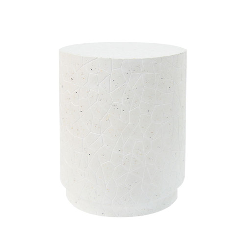 Outdoor Terrazzo Concrete Drum End Table, Living Room Accent Table - White Terrazzo