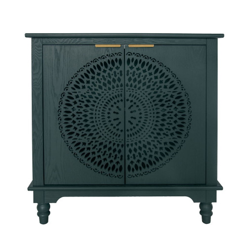 Hollow Carved 2 Door Accent Cabinet With Adjustable Shelf, Sideboard Buffet For Entryway, Living Room Or Bedroom - Blackish Green