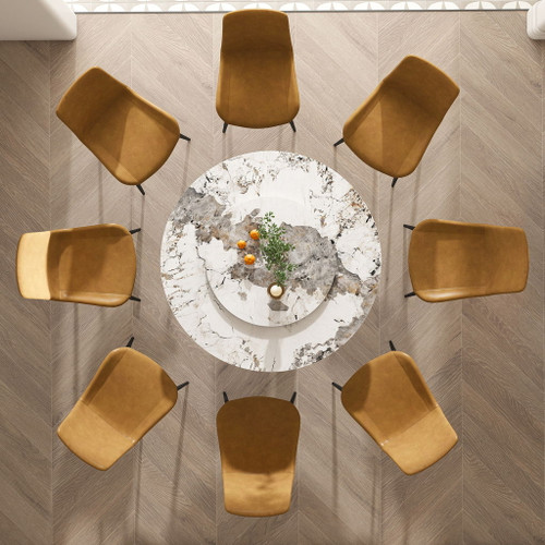 Round Dining Table With Lazy Susan For Kitchen, Dining Room - Black / White