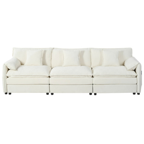 Modern Chenille Oversized Deep Seat Sectional Sofa With Pillows