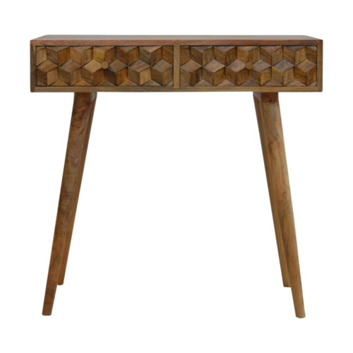 Cube Carved Console Table - Light Brown