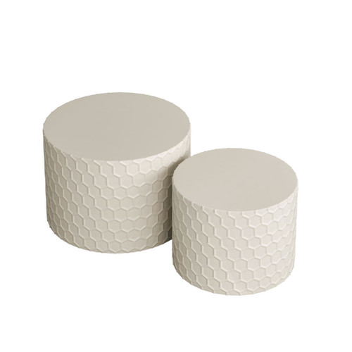 Minimalist Honeycomb Nesting Coffee Table Set, Round Drum Circle Table (Set of 2) - Beige