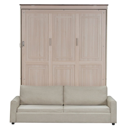 Queen Size Murphy Bed With Sofa And LED - Beige