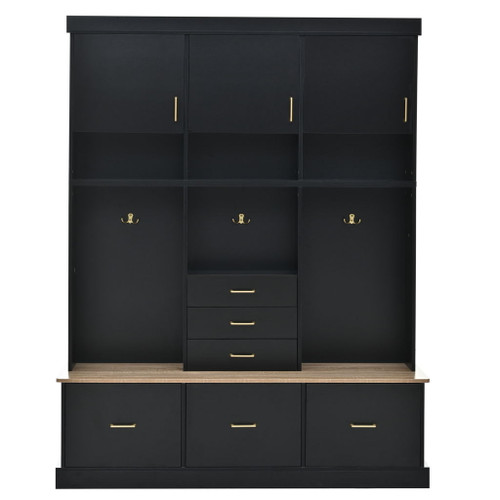 Entryway Hall Tree With Bench And Storage, 5 In 1 Coat Rack