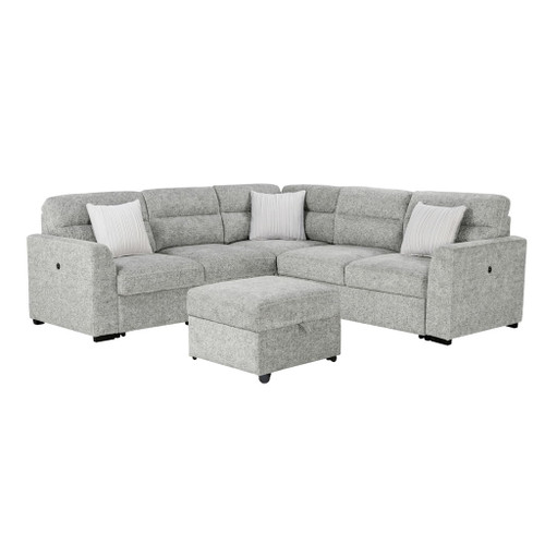 Emiliano - Sectional Sofa With 3 Pillows And Storage Ottoman - Nickel