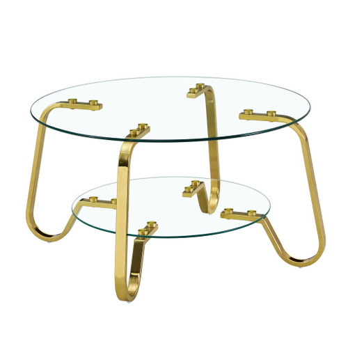 Retro Minimalist Style Metal Frame Double Layer Tempered Glass Coffee Table
