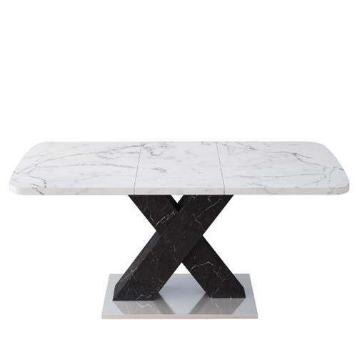 Rectangle Dining Table With Stretchable Top, X Shape Mdf Legs With Steel Base - White / Black