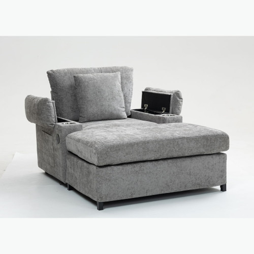 Chenille Fabric Sofa Bed With Cupholders And USB Charging Ports Chair For Living Room