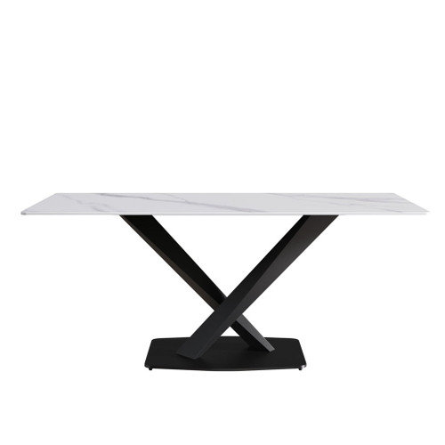 Modern Artificial Stone Straight Edge Metal X Leg Dining Table, 6 People