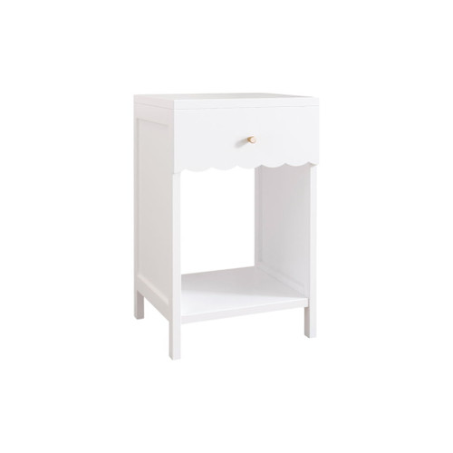 Nightstand With Drawer And Open Shelf, Scalloped Edge Bedside Table For Bedroom - White