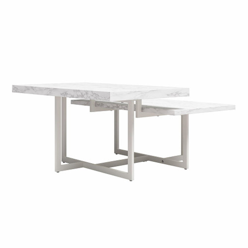 Brielle - Coffee Table, 2 Tiered Design - White Marble