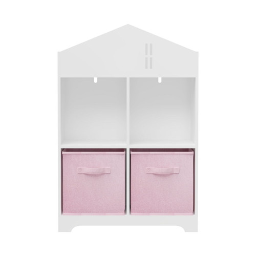 Dollhouse Bookcase With Storage, 2 Tier Display Organizer For Toddlers - White / Pink