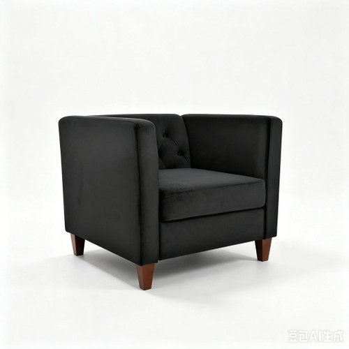 Button Tufted Accent Chair, Square Arms