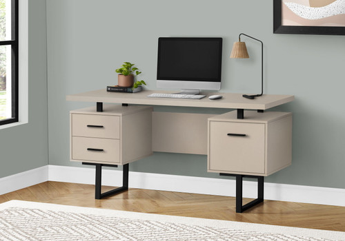 Computer Desk For Home Office, Laptop, Left, Right Set Up, Storage Drawers, Contemporary & Modern - Taupe