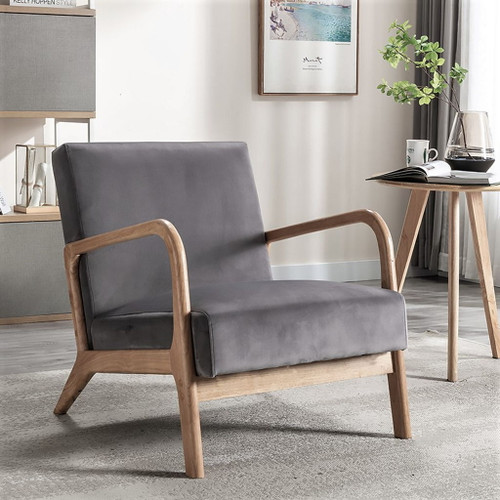 Open Framed Armchair With Cushioning And - Gray