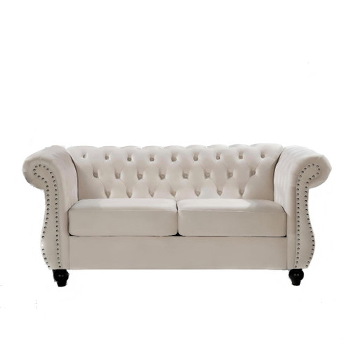 Chesterfield Button Tufted Loveseat With Rolled Arms - Ivory