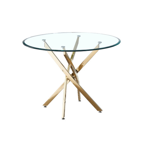 Contemporary Round Clear Dining Tempered Glass Table With Gold Finish Stainless Steel Legs - Gold
