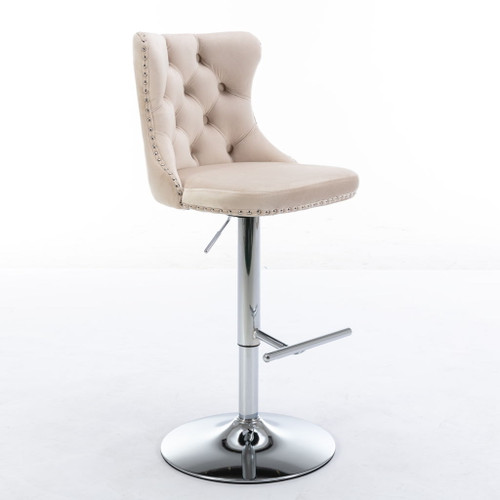 Swivel Barstools Adjusatble Seat Height From 25-33", Modern Upholstered Base Bar Stools With Backs Comfortable Tufted For Home Pub And Kitchen Island (Set of 2)