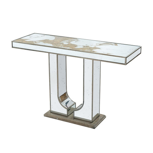 Rectangular Console Table With Elegant Floral Design And Mirrored - Silver Multi