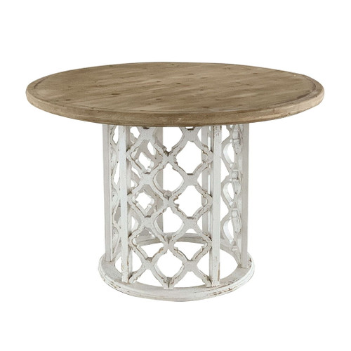 Round Wooden Dining Table With Ornate Cut Out Base - Brown / Antique White
