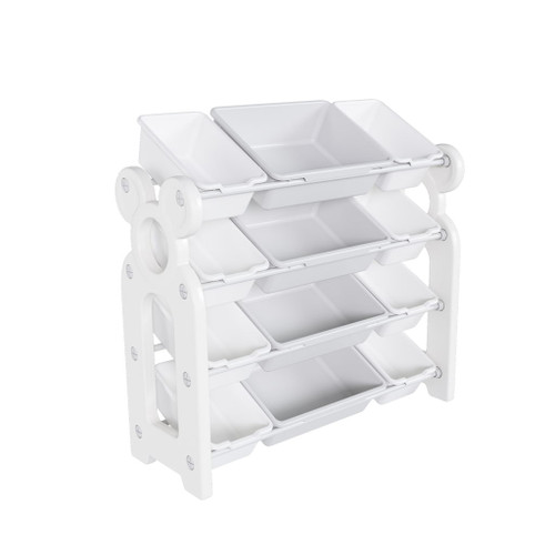 Multi Functional Kids Toy Storage Organizer Cabinet With Hdpe Shelf And 12 Bins - Gray / Ivory
