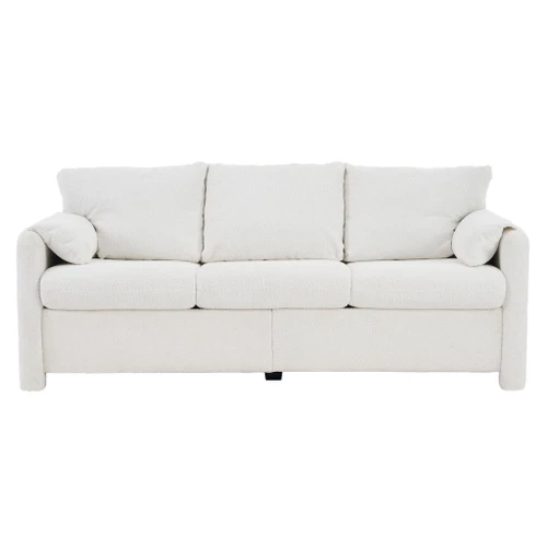 Modern 3 Seater Sofa Chenille Couch Plush Triple Seater Sofa With High Density Foam Cushions, Deep Seat Living Room Couch For Family Room, Apartment & Home Theater - Ivory White