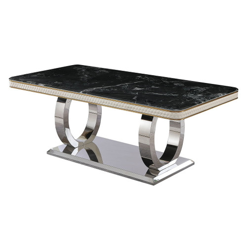 Luxury Modern Dining Table With 6 Chairs Marble Top Titanium Plated Base - Black
