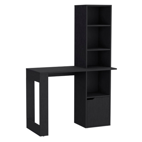 Writing Desk With Bookcase And Cabinet - Black