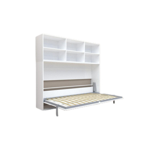 Mordern Design Twin Size Horizontal Murphy Bed With Shelf Storage For Bedroom Or Guestroom Wall Bed Space Saving Hidden Bed With New Style Gas Struts - White
