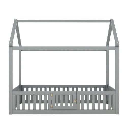 Wood House Bed With Fence And Door