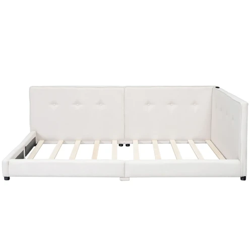 Modern Upholstered Platform Bed With USB Ports And LED Belt