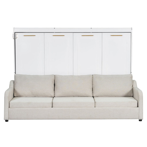 Murphy Cabinet Bed With Folding Sofa, Built In Storage Shelves And LED Light