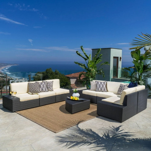 Santa Cruz - 8 Piece Outdoor Sectional Set - Dark Brown