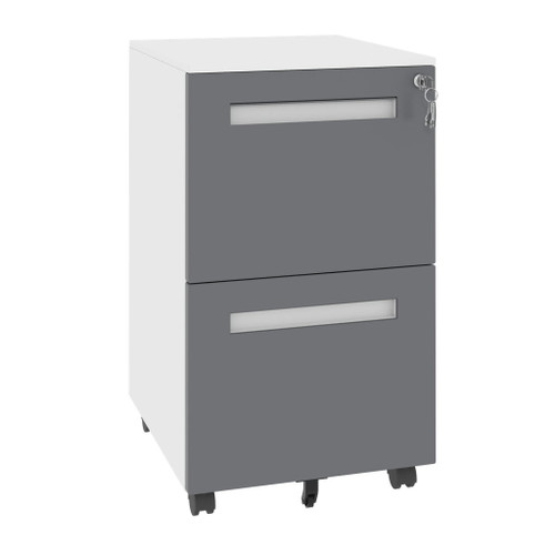 2-Drawer Mobile File Cabinet With Lock,On 360° Wheels, Holds A4/Letter/Legal Files - White